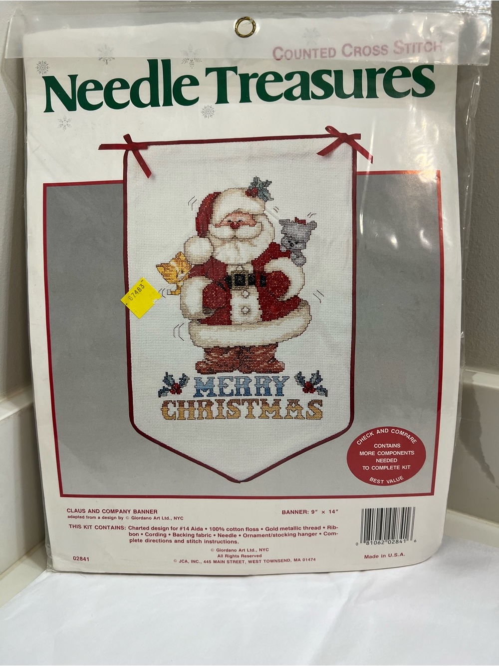 Merry Christmas Santa Cross Stitch Banner - Red
